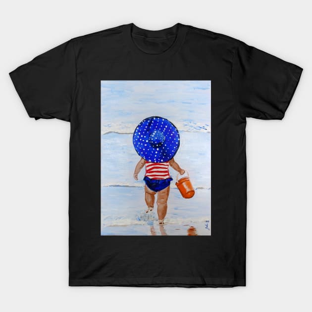 Beach Belle #2 - Little Girl on Beach T-Shirt by Krusty